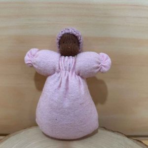 4" Flannel Sac Baby - Dark Tone Doll with Pink Flannel